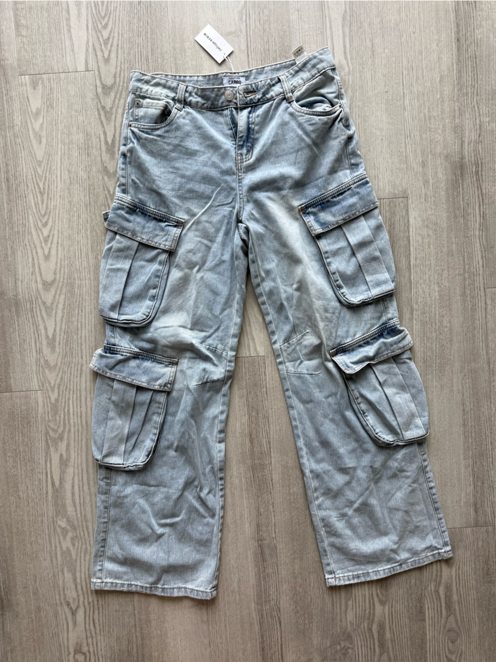 Cargo Light Wash Denim Cargo Pants - Light Blue